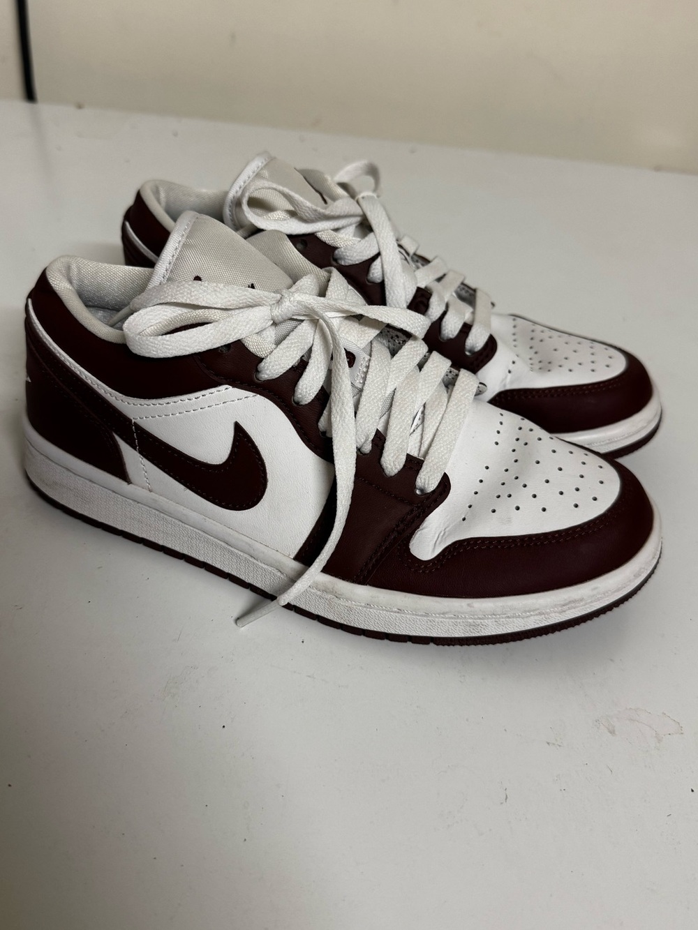 Nike Air Jordan 1 Low Top Sneakers in White and Burgundy